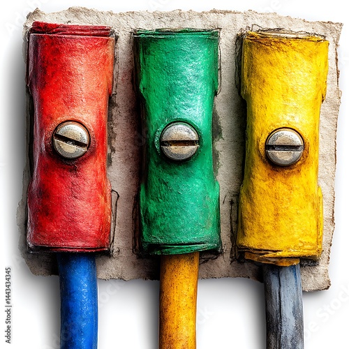 Colorful electrical terminal connectors with a textured paper backing photo