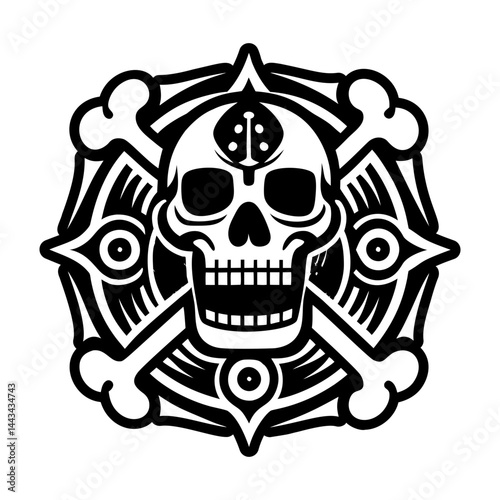A solid style icon of skull tattoo