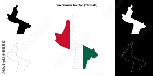 San Damian Texoloc municipality (Tlaxcala) outline map set