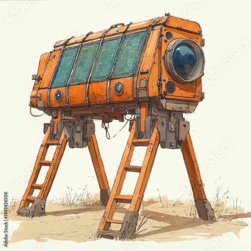 Solar Cooker With Reflectors, watercolor vector, isolated on a white background.