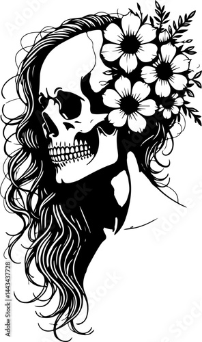 Floral Skull Beauty tattoo's sticker vector design