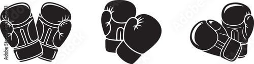 Black And White Vector Illustration Of Three Pairs Of Boxing Gloves