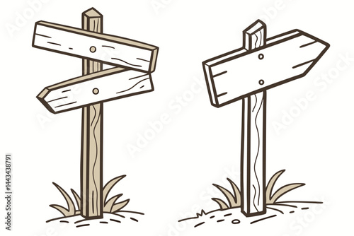 101 Wooden signposts, rustic directional arrows, natural wood texture, weathered pine, minimalist design, outdoor wayfinding, trail markers, simple shapes, light wood grain, isolated on white backgrou