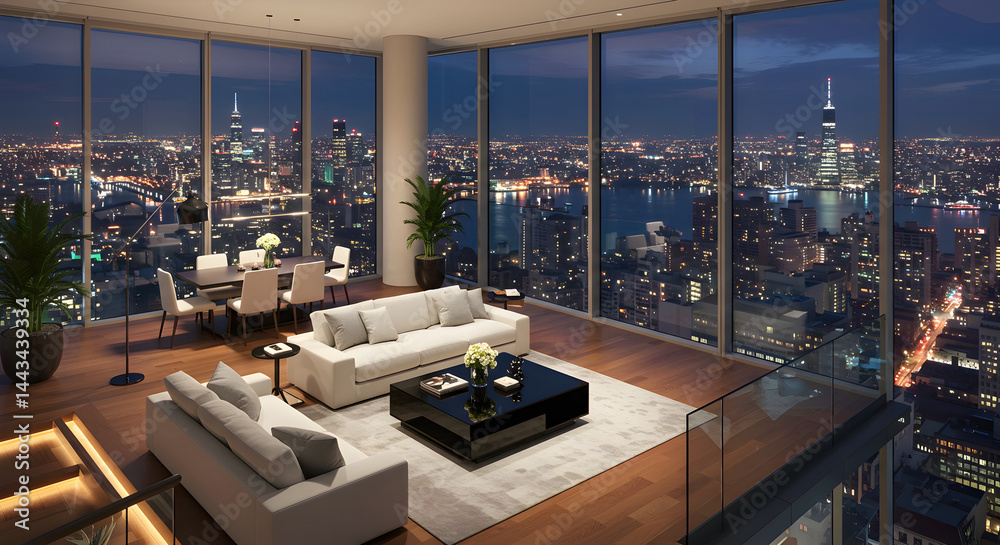 Fototapeta premium Luxury Apartment View At Night In New York City Lights