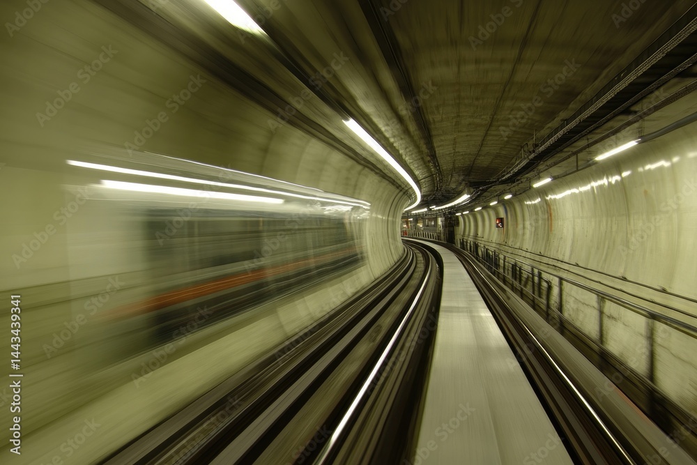 Subway tunnel, train motion blur Subway tunnel, train motion blur