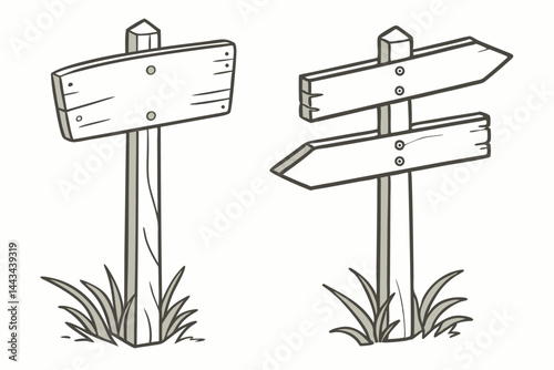 101 Wooden signposts, rustic directional arrows, natural wood texture, weathered pine, minimalist design, outdoor wayfinding, trail markers, simple shapes, light wood grain, isolated on white backgrou