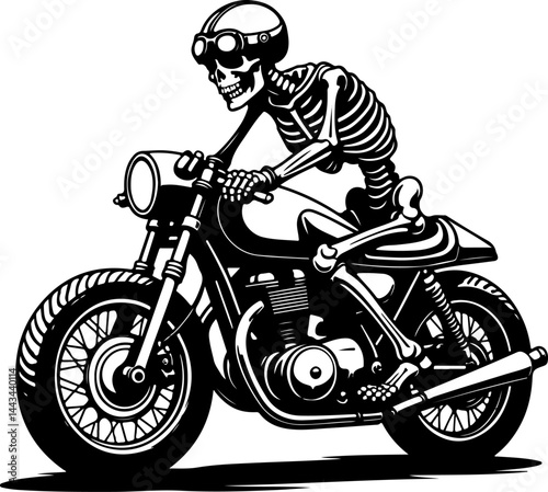 Skeleton Biker on Vintage Motorcycle Vector Design