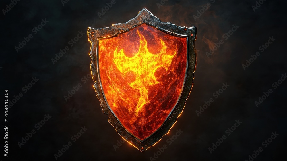 Fototapeta premium A fiery shield against a dark background