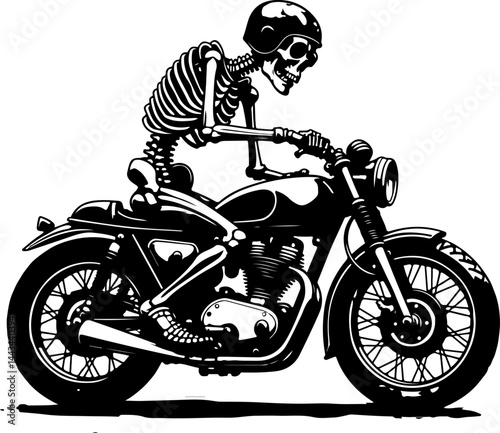 Skeleton Biker on Vintage Motorcycle Vector Design