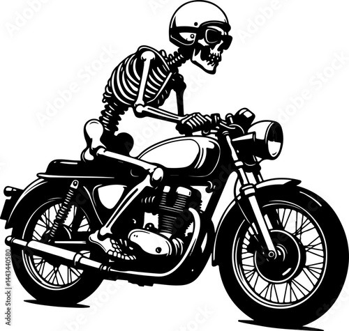 Skeleton Biker on Vintage Motorcycle Vector Design