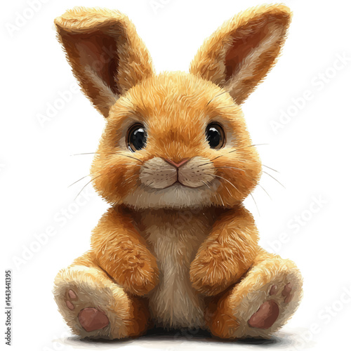 Soft Plush Bunny With Floppy Ears, vector watercolor illustration, isolated on a white background.