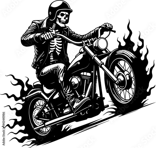Skeleton Biker on Vintage Motorcycle Vector Design