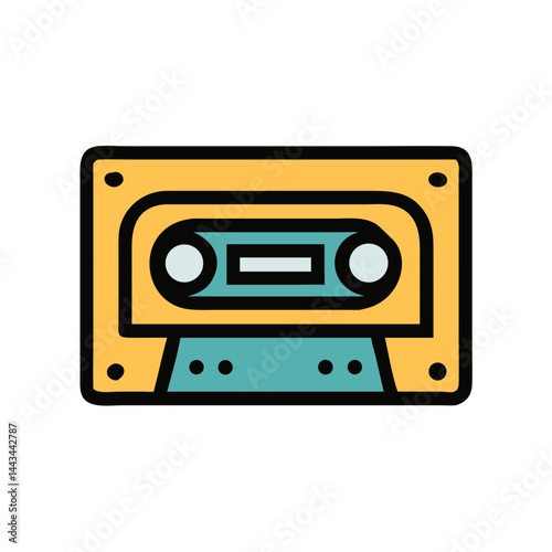 Vintage Cassette Tape Icon – Retro Audio Music Recording Line Symbol