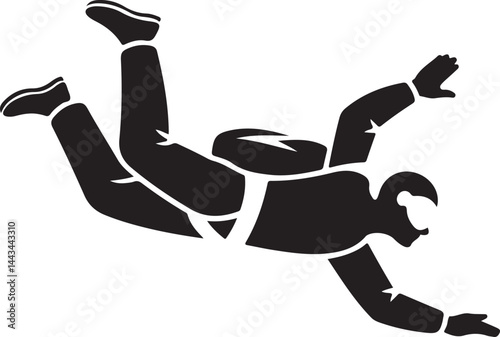 Vector Illustration Of Skydiving Man Free Falling Silhouette In Air For Adventure Sport