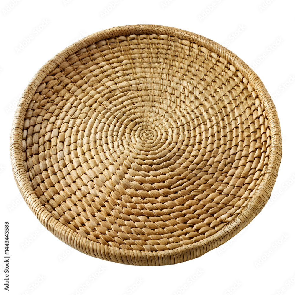 Fototapeta premium Woven straw basketry decorative bowl for kitchen and dining on transparent background