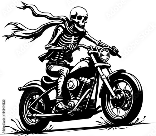 Skeleton Biker on Motorcycle with Flames vector design