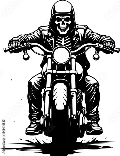 Skeleton Biker on Motorcycle with Flames vector design