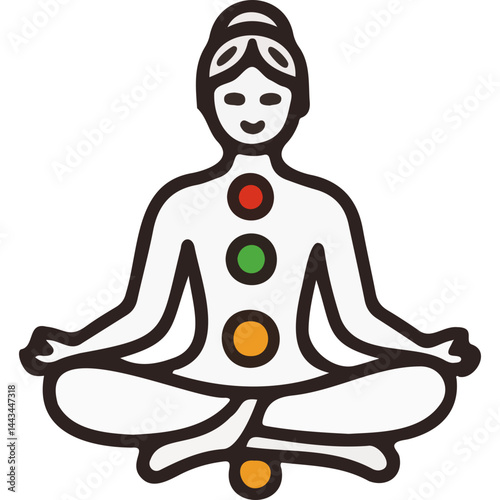 Meditating person with chakras in minimalist vector style

