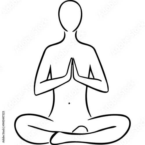Person meditating in lotus pose line art on white background
