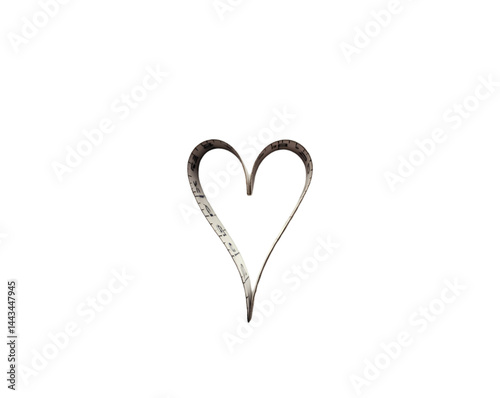 Heartfelt Precision, A Vintage Tape Measure Curving into a Symbol of Love and Accuracy Representing Affection and Exactitude with a Unique Tool