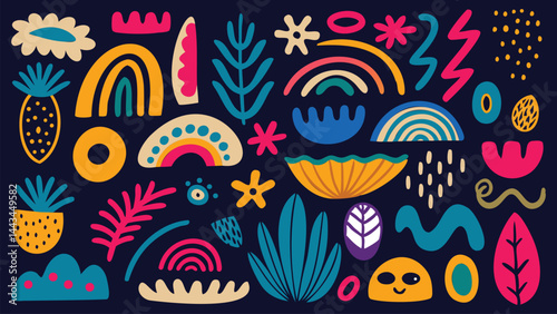 Cheerful Line Art with Nature Shapes