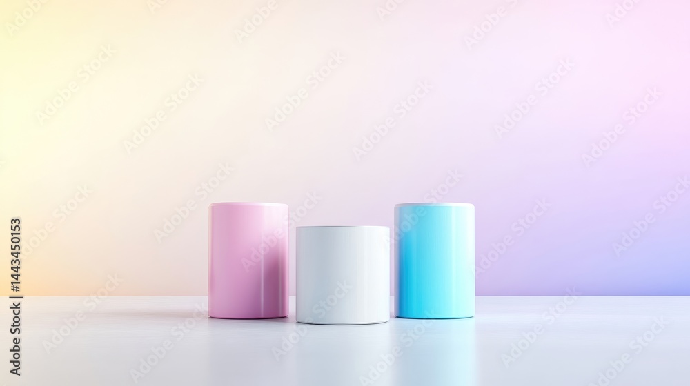 Pastel Cylinders Minimalist Display, Soft Lighting, Studio Shot, Smooth Surfaces, Product Presentation, Gradient Background, Soft Hues, Ideal for Branding extra details included Pastel Cylinders Minimalist Display, Soft Lighting, Studio Shot, Smooth Surfaces, Product Presentation, Gradient Background, Soft Hues, Ideal for Branding extra details included