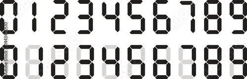 Digital electronic figures icon set. Seven segment digital numbers. Digital clock number set. LED digits display icon. Vector illustration graphic design.