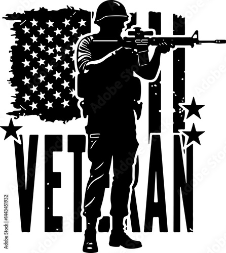 Veteran Silhouette with American Flag Vector