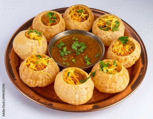 Authentic Pani Puri Served with Puffed Puris and Spicy Filling photo