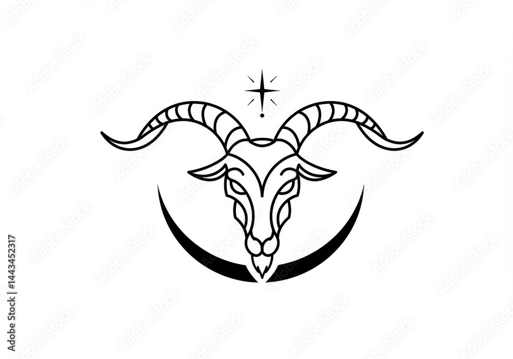 Fototapeta premium Goat head with moon isolated on white background