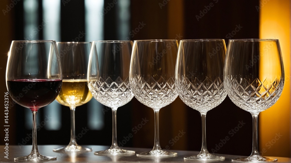Elegance in Every Sip: A Symphony of Crystal Wine Glasses Showcasing the Rich Hues of Fine Wines. Elegance in Every Sip: A Symphony of Crystal Wine Glasses Showcasing the Rich Hues of Fine Wines.