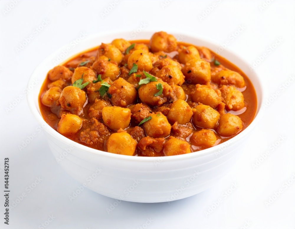 Delicious Chana Masala with Spicy Gravy in a White Bowl Delicious Chana Masala with Spicy Gravy in a White Bowl