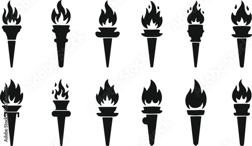 Illustration of Torch Icon with Flames Silhouette Vector for Olympic, Victory, and Celebration Designs