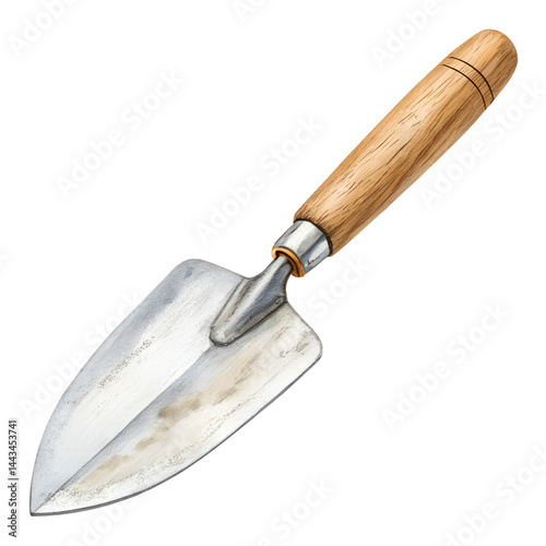 Watercolor Garden Trowel illustration wooden vector isolated on transparent background