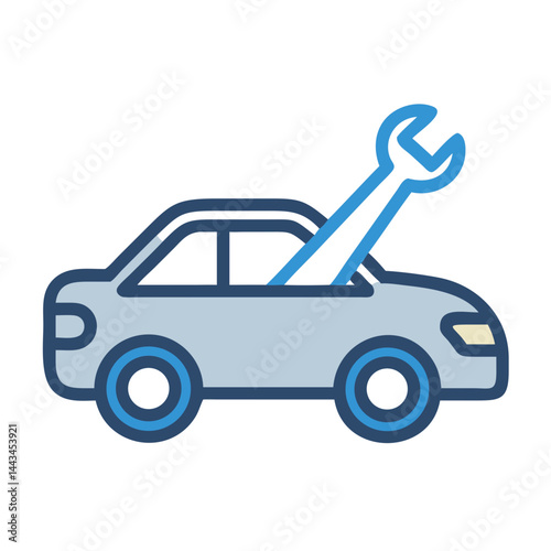 Car with Wrench Auto Repair Icon – Vehicle Maintenance Service Line Symbol