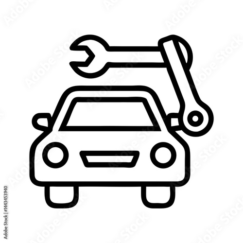 Car with Wrench Auto Repair Icon – Vehicle Maintenance Service Line Symbol