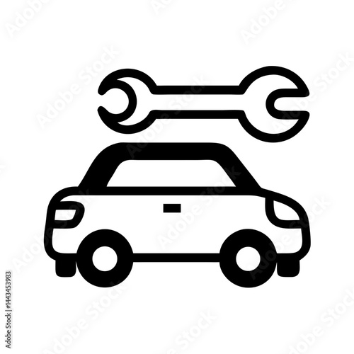 Car with Wrench Auto Repair Icon – Vehicle Maintenance Service Line Symbol