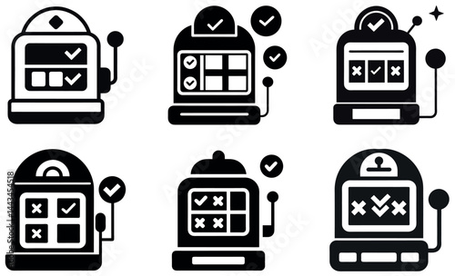 Modern Slot Machine Icons Set with Success and Failure Results