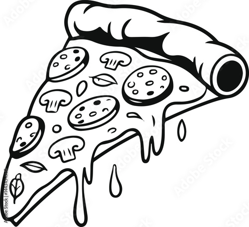 Illustration of Pizza Slice Icon with Mushrooms and Melting Cheese Silhouette Vector for Food, Restaurant, and Culinary Designs