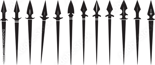 Illustration of Spear Icon with Pointed Tips Silhouette Vector for Weaponry, Medieval, and Historical Designs