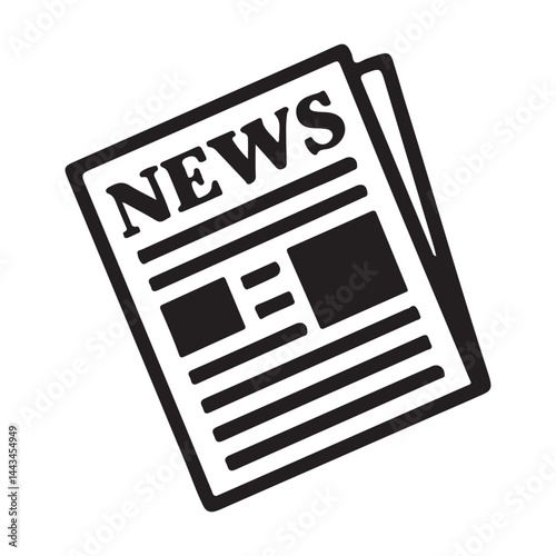 News File, Newspaper Page, Newsletter Solid Flat Vector Icon Isolated on White Background.
