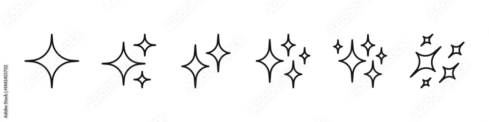 Sparkles symbol. Different black sparkle shapes. Vector illustration. Sparkles symbol. Different black sparkle shapes. Vector illustration.