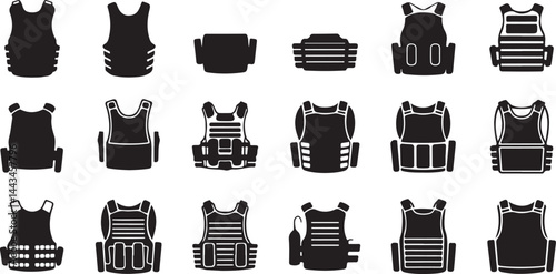 Illustration of Tactical Body Armor and Vest Icon Silhouette Vector for Security, Military, and Protective Gear Designs