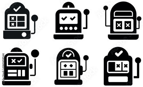 Modern Slot Machine Icons Set with Success and Failure Results
