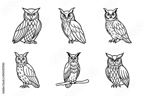 long eared owl silhouette set 3