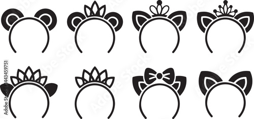 Illustration of Headband Icon with Ears and Crowns Silhouette Vector for Fashion, Accessories, and Party Designs