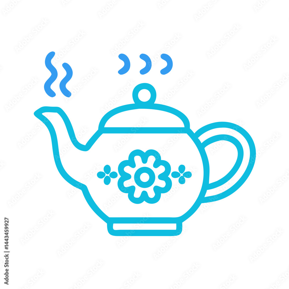 Obraz premium Decorative Teapot with Steam Icon: Traditional Hot Beverage & Cozy Kitchen Cafe Design