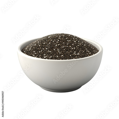 Bowl of chia seed isolated on white background