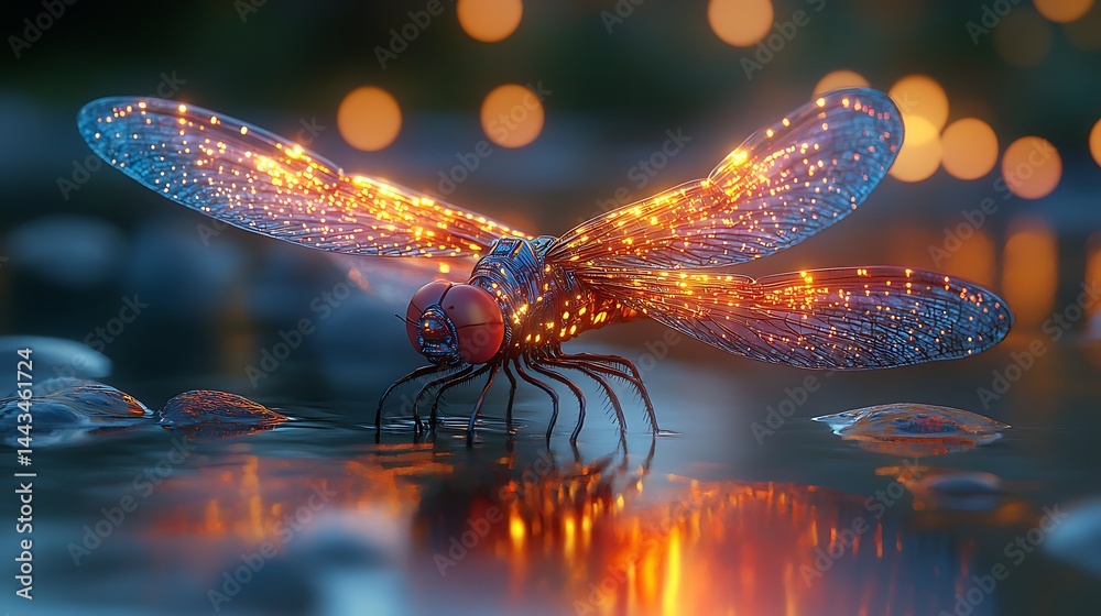 Futuristic insect illuminated wings closeup high resolution picture Futuristic insect illuminated wings closeup high resolution picture
