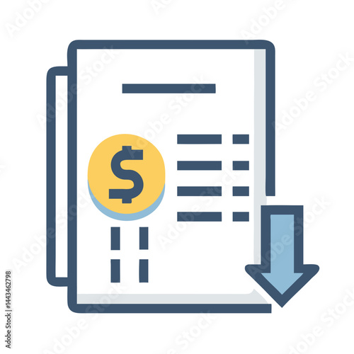 Financial Ledger with Downward Arrow Icon: Business Loss and Expense Tracking Design